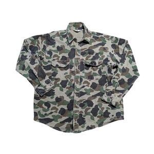 VINTAGE BLACK DUCK Long Sleeve button up, L/XL, Camo heavy Flannel Shirt